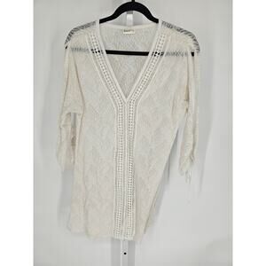 Dotti Women's White Summer Crochet Mesh Beach Shirt Top Size L